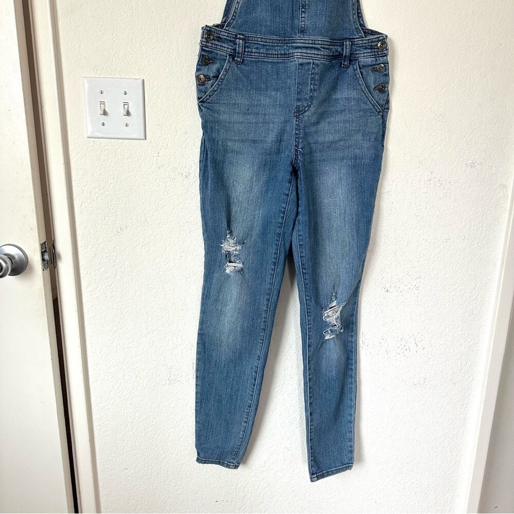 Vanilla Star Blue Wash Denim Distressed Frayed Overall Jeans Y2K Medium - Picture 3 of 12